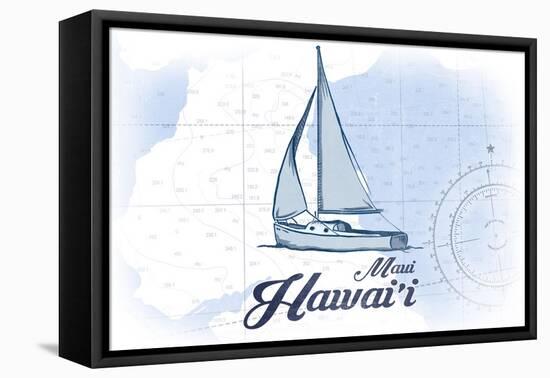 Maui, Hawaii - Sailboat - Blue - Coastal Icon-Lantern Press-Framed Stretched Canvas
