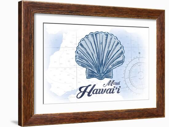 Maui, Hawaii - Scallop Shell - Blue - Coastal Icon-Lantern Press-Framed Art Print