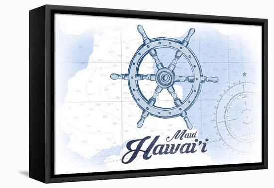 Maui, Hawaii - Ship Wheel - Blue - Coastal Icon-Lantern Press-Framed Stretched Canvas