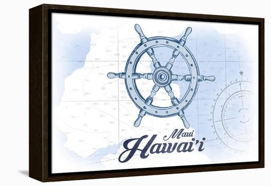 Maui, Hawaii - Ship Wheel - Blue - Coastal Icon-Lantern Press-Framed Stretched Canvas