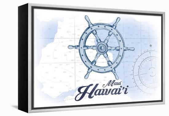 Maui, Hawaii - Ship Wheel - Blue - Coastal Icon-Lantern Press-Framed Stretched Canvas