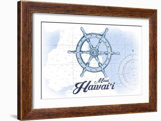 Maui, Hawaii - Ship Wheel - Blue - Coastal Icon-Lantern Press-Framed Art Print