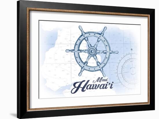 Maui, Hawaii - Ship Wheel - Blue - Coastal Icon-Lantern Press-Framed Art Print