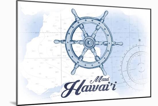 Maui, Hawaii - Ship Wheel - Blue - Coastal Icon-Lantern Press-Mounted Art Print