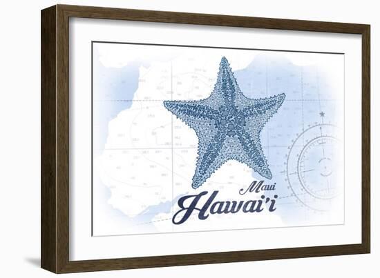 Maui, Hawaii - Starfish - Blue - Coastal Icon-Lantern Press-Framed Art Print