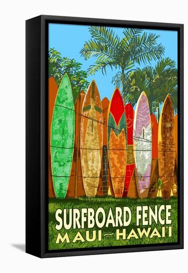 Maui, Hawaii - Surfboard Fence-Lantern Press-Framed Stretched Canvas