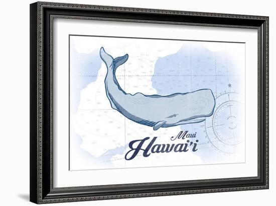 Maui, Hawaii - Whale - Blue - Coastal Icon-Lantern Press-Framed Art Print