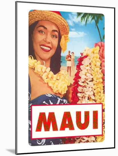 Maui, Hawaiian Lady with Frangipani Leis-null-Mounted Art Print