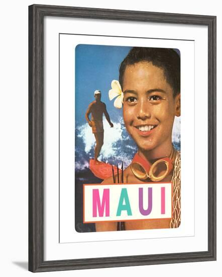 Maui, Surfer and Diving Boy-null-Framed Art Print