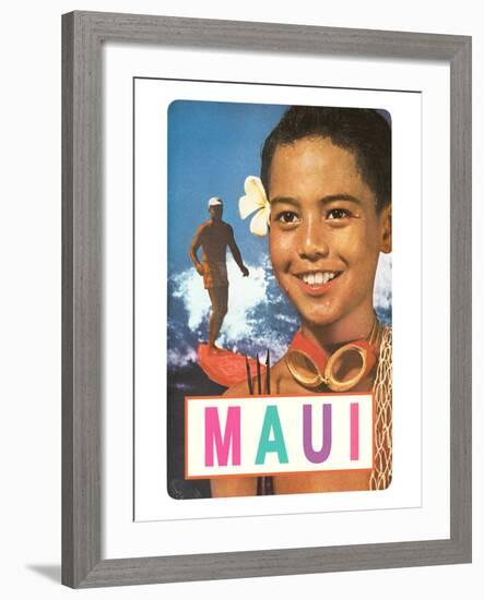 Maui, Surfer and Diving Boy-null-Framed Art Print