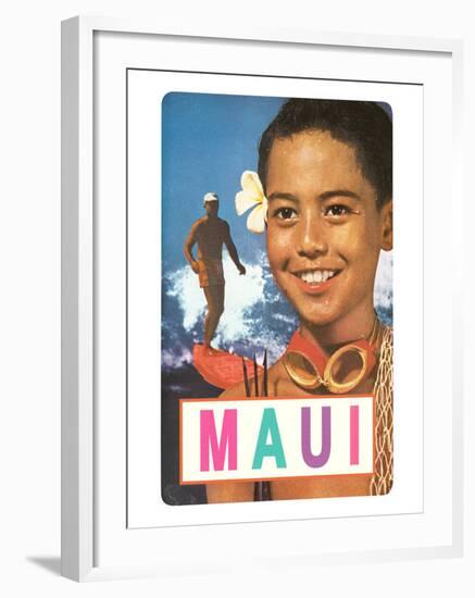 Maui, Surfer and Diving Boy-null-Framed Art Print