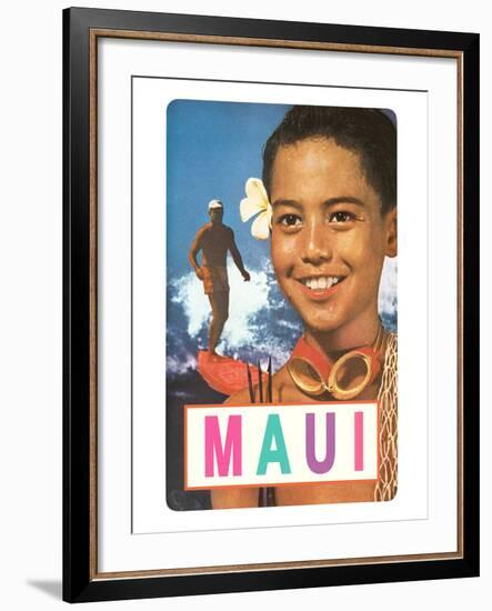 Maui, Surfer and Diving Boy-null-Framed Art Print