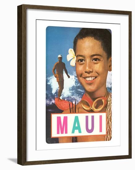 Maui, Surfer and Diving Boy-null-Framed Art Print