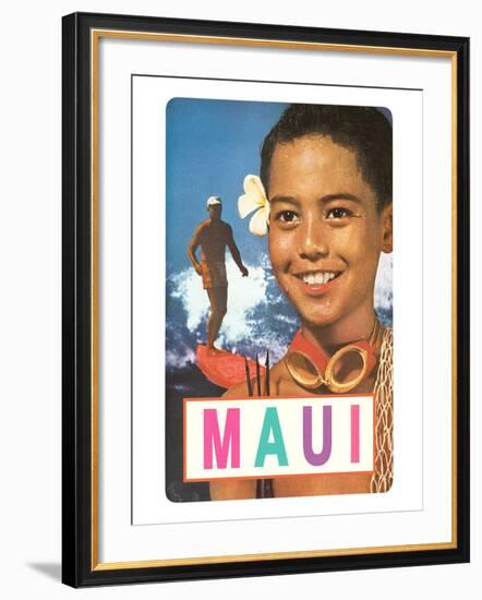 Maui, Surfer and Diving Boy-null-Framed Art Print