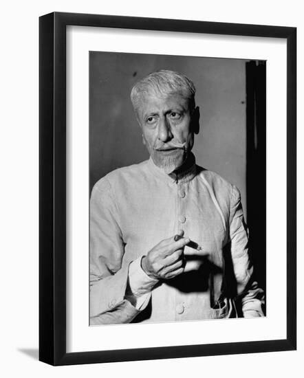 Maulana Azad, Moslem Head of India's Congress Party, Holding a Lit Cigar-Margaret Bourke-White-Framed Photographic Print