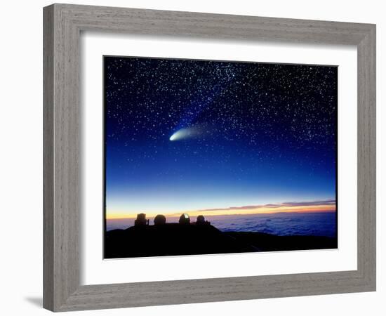 Mauna Kea Observatory & Comet Hale-Bopp-David Nunuk-Framed Photographic Print