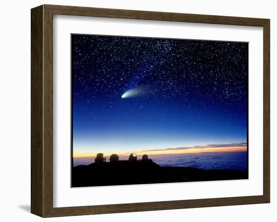 Mauna Kea Observatory & Comet Hale-Bopp-David Nunuk-Framed Photographic Print