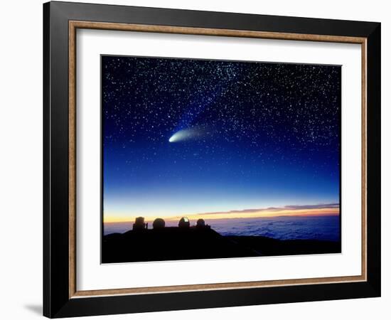 Mauna Kea Observatory & Comet Hale-Bopp-David Nunuk-Framed Photographic Print