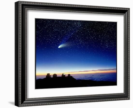 Mauna Kea Observatory & Comet Hale-Bopp-David Nunuk-Framed Photographic Print