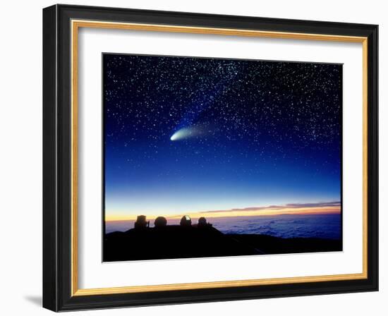 Mauna Kea Observatory & Comet Hale-Bopp-David Nunuk-Framed Photographic Print