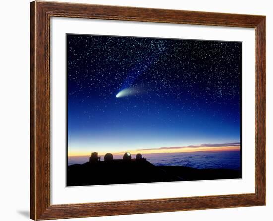 Mauna Kea Observatory & Comet Hale-Bopp-David Nunuk-Framed Photographic Print