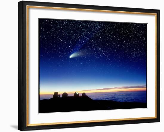 Mauna Kea Observatory & Comet Hale-Bopp-David Nunuk-Framed Photographic Print