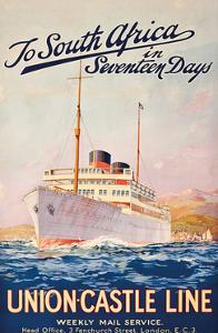 To South Africa in Seventeen Days', an Advertising Poster for Union Castle Line by Maurice Randall