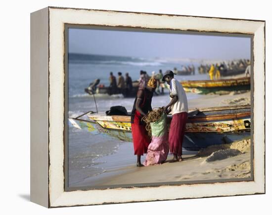 Mauritania, Nouakchott Fishermen Unload Gear from Boats Returning to Shore at Plage Des Pecheurs-Andrew Watson-Framed Premier Image Canvas