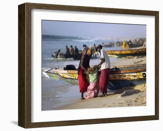 Mauritania, Nouakchott Fishermen Unload Gear from Boats Returning to Shore at Plage Des Pecheurs-Andrew Watson-Framed Photographic Print