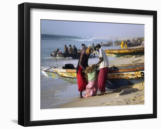 Mauritania, Nouakchott Fishermen Unload Gear from Boats Returning to Shore at Plage Des Pecheurs-Andrew Watson-Framed Photographic Print