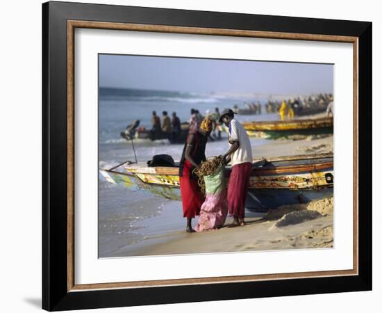 Mauritania, Nouakchott Fishermen Unload Gear from Boats Returning to Shore at Plage Des Pecheurs-Andrew Watson-Framed Photographic Print