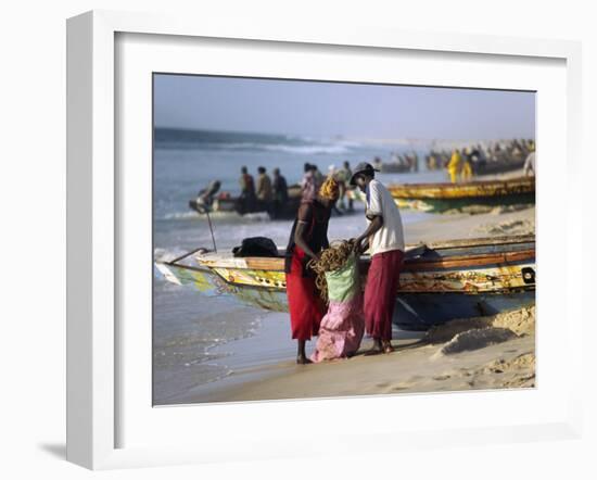 Mauritania, Nouakchott Fishermen Unload Gear from Boats Returning to Shore at Plage Des Pecheurs-Andrew Watson-Framed Photographic Print