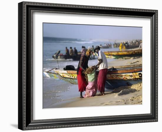 Mauritania, Nouakchott Fishermen Unload Gear from Boats Returning to Shore at Plage Des Pecheurs-Andrew Watson-Framed Photographic Print