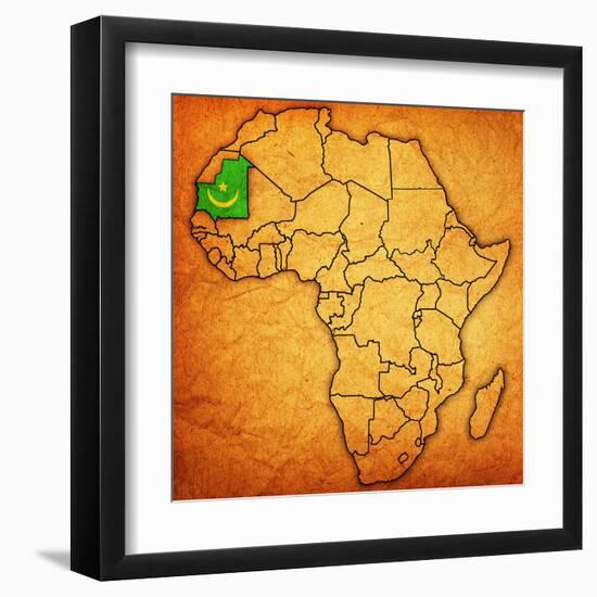 Mauritania on Actual Map of Africa-michal812-Framed Art Print