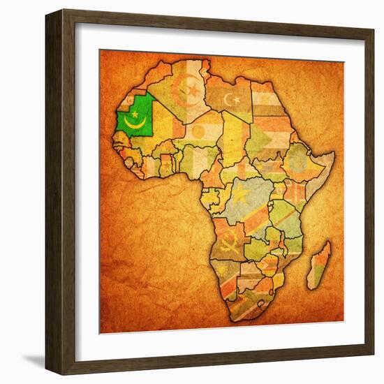 Mauritania on Actual Map of Africa-michal812-Framed Art Print