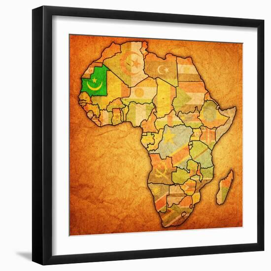 Mauritania on Actual Map of Africa-michal812-Framed Art Print