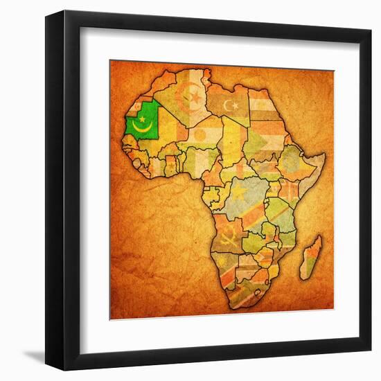 Mauritania on Actual Map of Africa-michal812-Framed Art Print