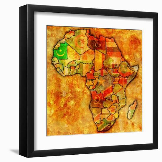 Mauritania on Actual Map of Africa-michal812-Framed Art Print