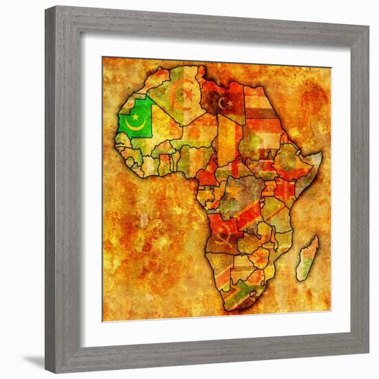 Mauritania on Actual Map of Africa-michal812-Framed Art Print