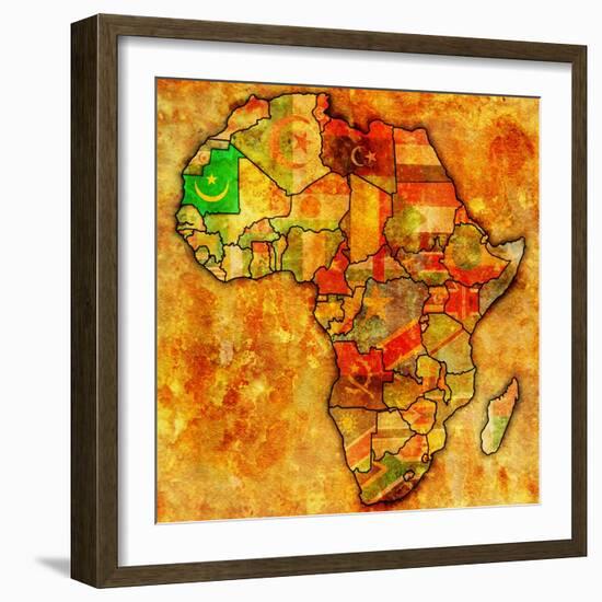 Mauritania on Actual Map of Africa-michal812-Framed Art Print