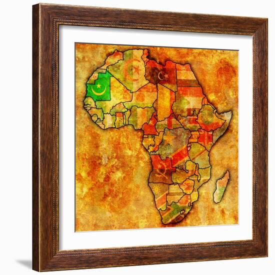 Mauritania on Actual Map of Africa-michal812-Framed Art Print