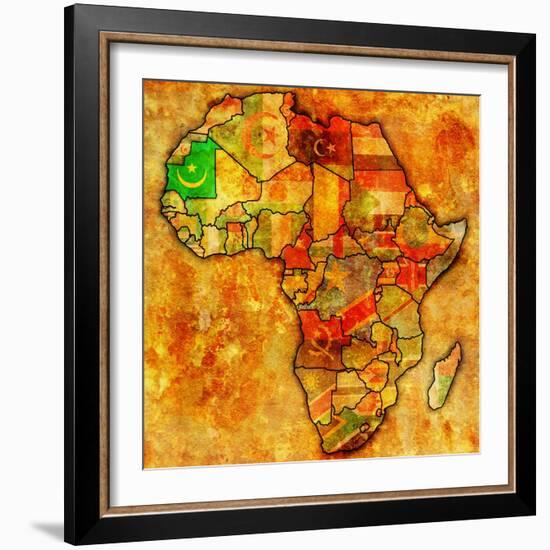 Mauritania on Actual Map of Africa-michal812-Framed Art Print