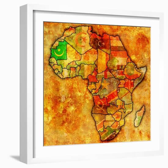 Mauritania on Actual Map of Africa-michal812-Framed Art Print