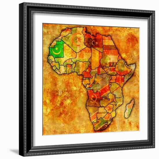 Mauritania on Actual Map of Africa-michal812-Framed Art Print