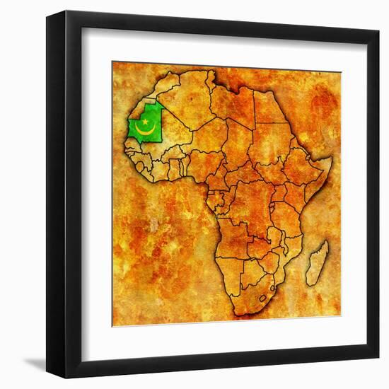 Mauritania on Actual Map of Africa-michal812-Framed Art Print