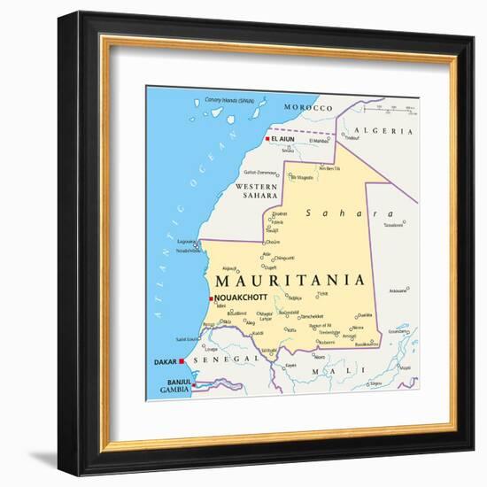 Mauritania Political Map-Peter Hermes Furian-Framed Art Print