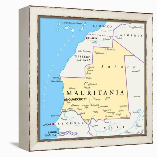 Mauritania Political Map-Peter Hermes Furian-Framed Stretched Canvas