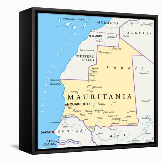 Mauritania Political Map-Peter Hermes Furian-Framed Stretched Canvas