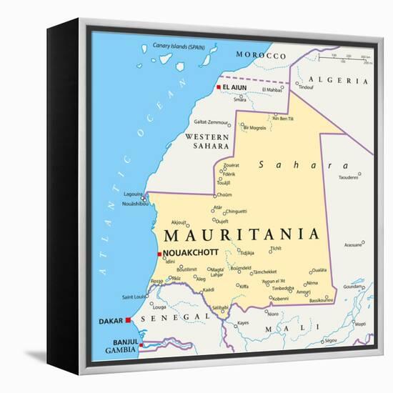 Mauritania Political Map-Peter Hermes Furian-Framed Stretched Canvas