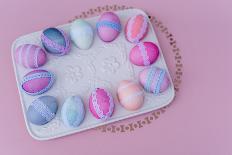 Easter decoration, platter, eggs, lace, bird's-eye view,-mauritius images-Photographic Print